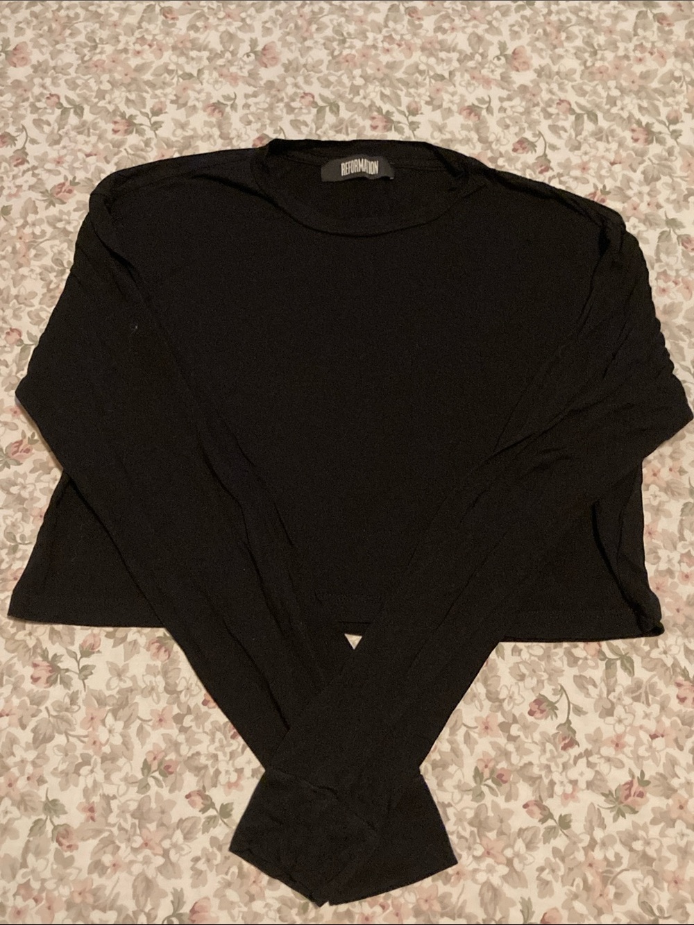 Reformation Black Long Sleeve Crop Top